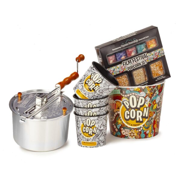 Wabash Valley Farms Stainless Steel Whirley-Pop Popcorn Popper Film Festival Gift Set