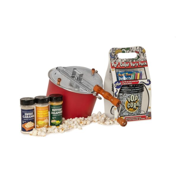 Wabash Valley Farms Popcorn Party Set with Metal Gears Red Whirley Pop Popper