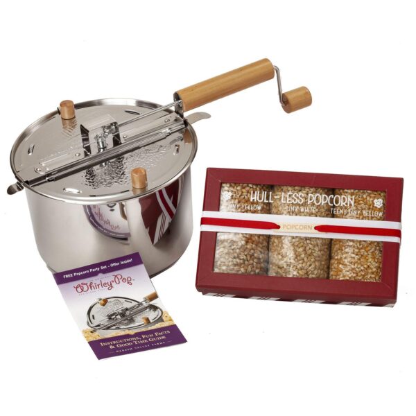 Wabash Valley Farms Stainless Steel Whirley Pop Popper and Hull-less Popcorn Gift Box Set