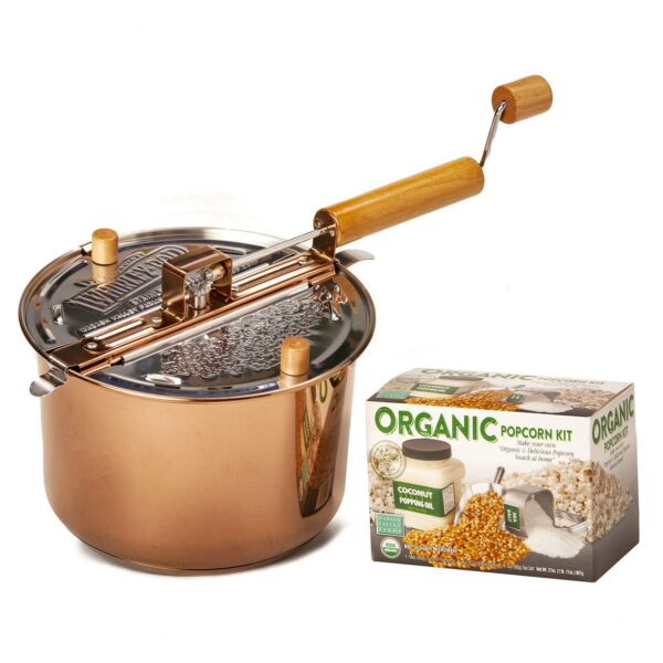 Wabash Valley Farms Copper-Plated Stainless Steel Whirley-Pop Popcorn Popper with Organic DIY Set