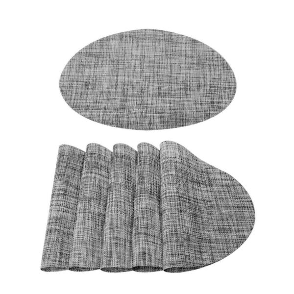 Washable Placemats 6pcs Woven Mats For Kitchen Oval, Gray, 18  X 12