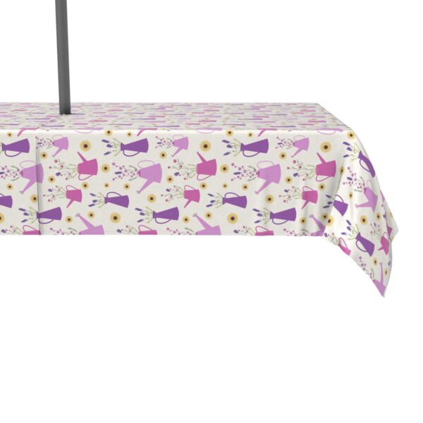 Water Repellent, Outdoor, 100% Polyester, 60x104 , Wild Flowers and Purple Watering Cans