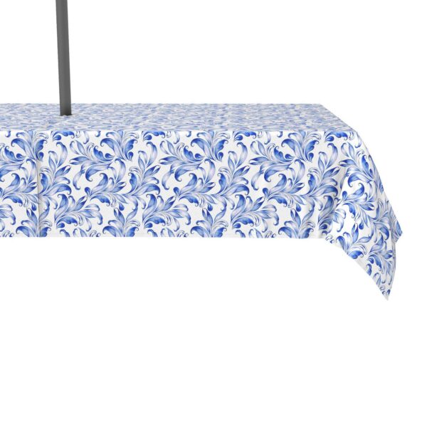 Water Repellent, Outdoor, 100% Polyester, 60x84 , Blue Traditional Leaves