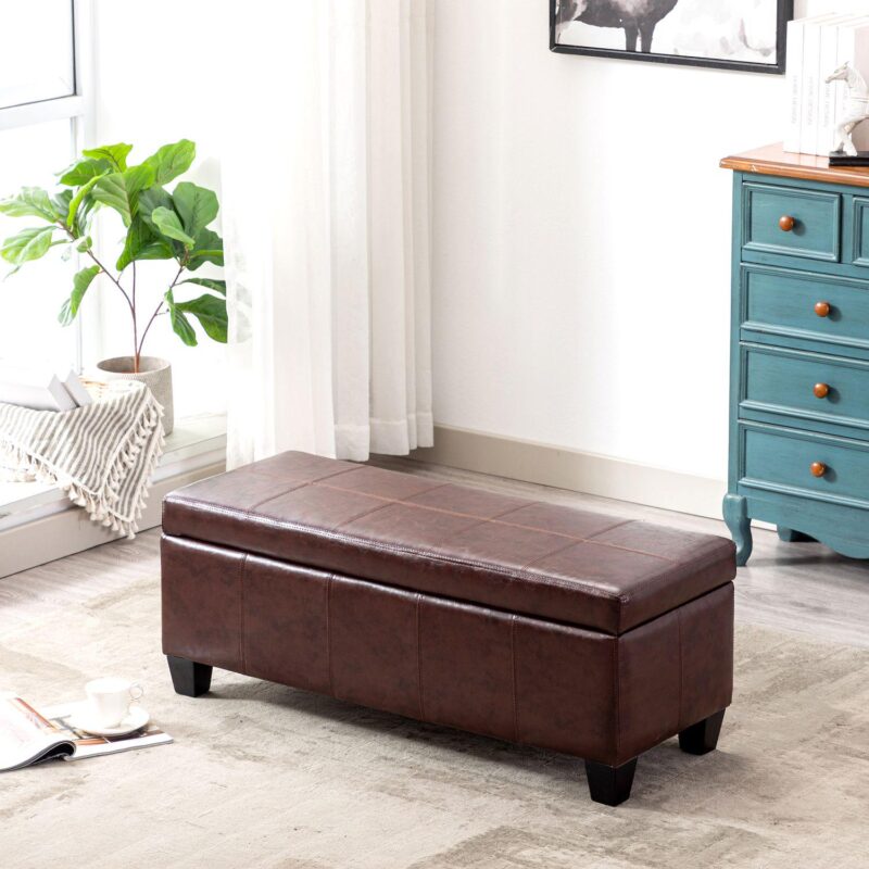 Westintrends 42  Faux Leather Storage Ottoman - Image 2