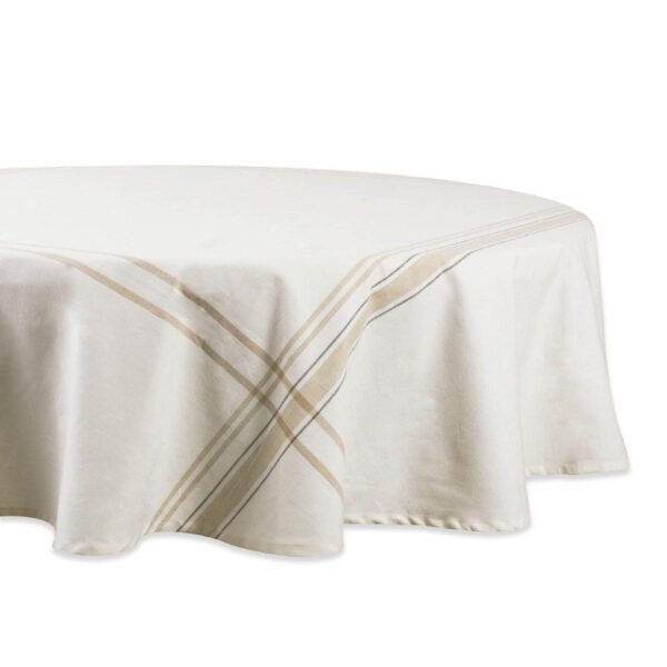 White French Striped Chambray Round Tablecloth 70