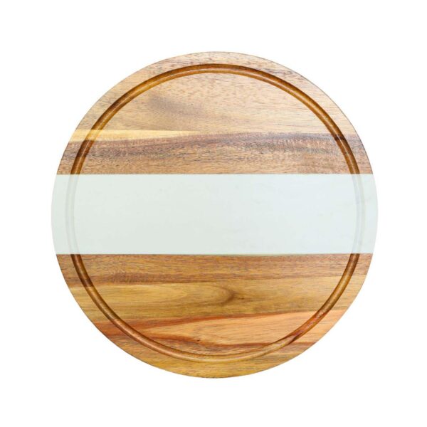 White Marble And Acacia Wood Round Board - 11