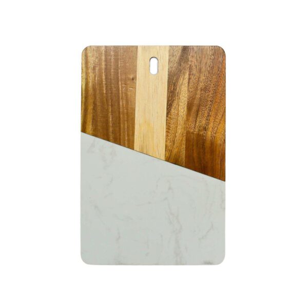 White Marble And Acacia Wood Rectangular Diagonal Board