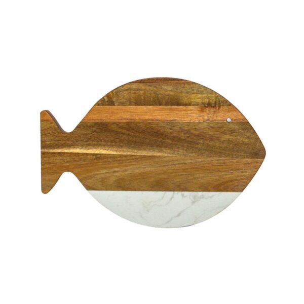 White Marble And Acacia Wood Fish Board