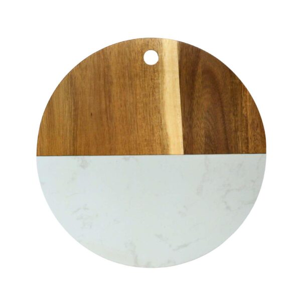 White Marble And Acacia Wood Round Board - 12