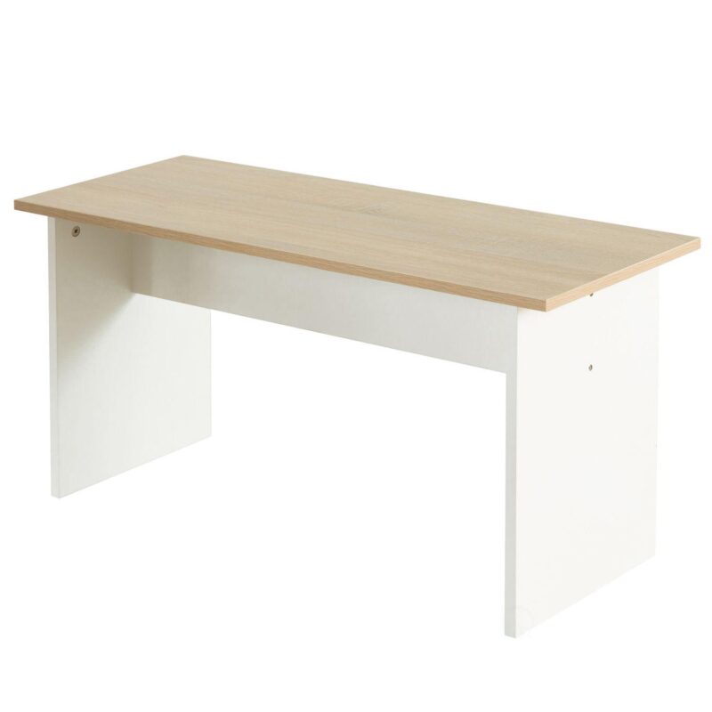 White Modern Wooden Dining Table With Two Benches, Three Piece Set, Writing Desk - Image 3