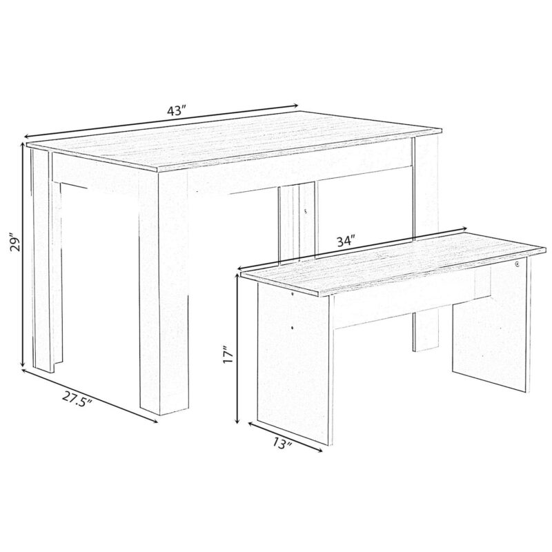 White Modern Wooden Dining Table With Two Benches, Three Piece Set, Writing Desk - Image 5
