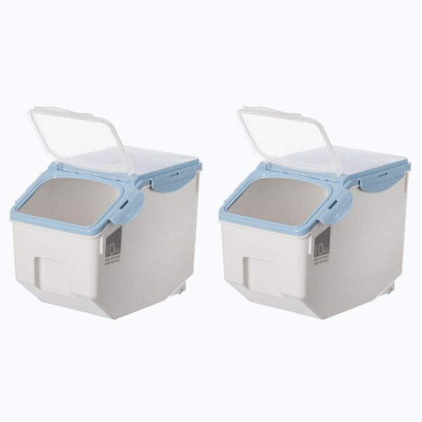 White Plastic Storage Food Holder Containers, Set Of 2, With A Measuring Cup And Wheels, Medium