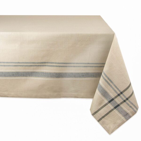 White and Blue French Striped Pattern Rectangular Tablecloth 60  x 120