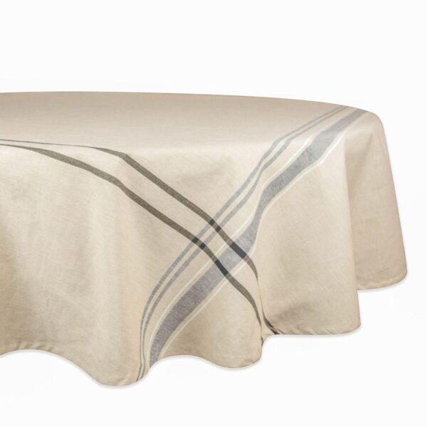 White and Blue French Striped Pattern Round Tablecloth 70