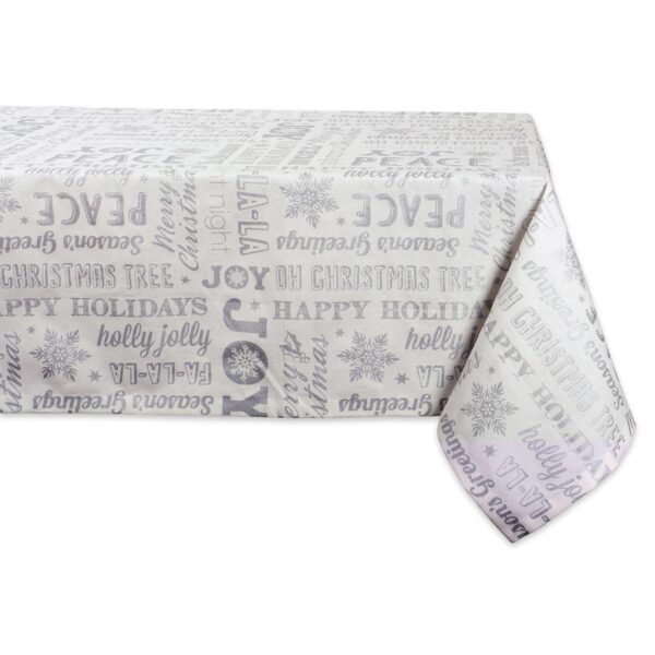 White and Metallic Silver Colored Christmas Collage Rectangular Tablecloth 60  x 84