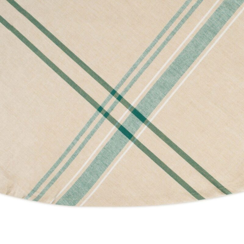 White and Teal French Striped Chambray Round Tablecloth 70 - Image 4