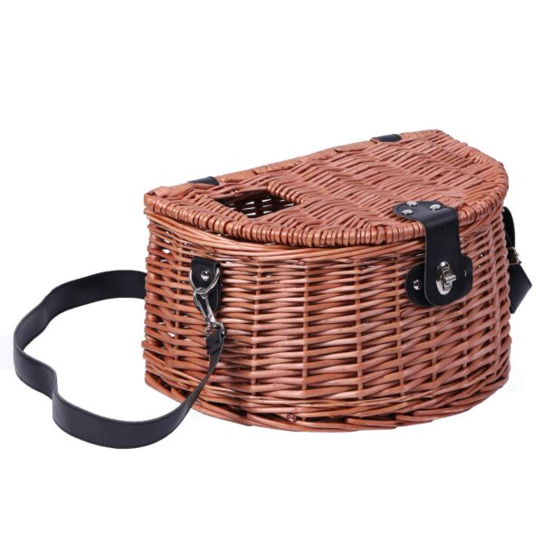 Wicker Fishing Creel with Faux Leather Shoulder Strap