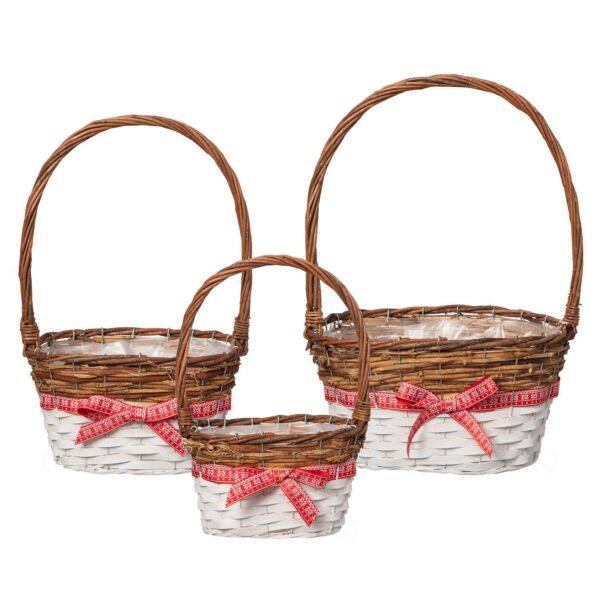 Wickerwise Set of 3 Rattan Woven Baskets with Handle and Plastic Lining, Sturdy and Stylish