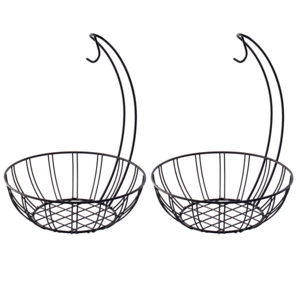 Wire Metal Fruit Basket Holder With Banana Hanger, Set Of 2