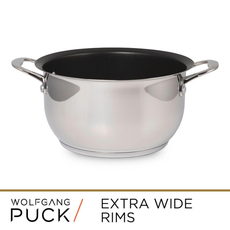 Wolfgang Puck 6-Piece Stainless Steel Pots and Pan Set; Scratch-Resistant Non-Stick Cookware, Clear Tempered-Glass Lids, Cool Touch Handles, Extra-Wide Rims for Easy Pouring - Image 4