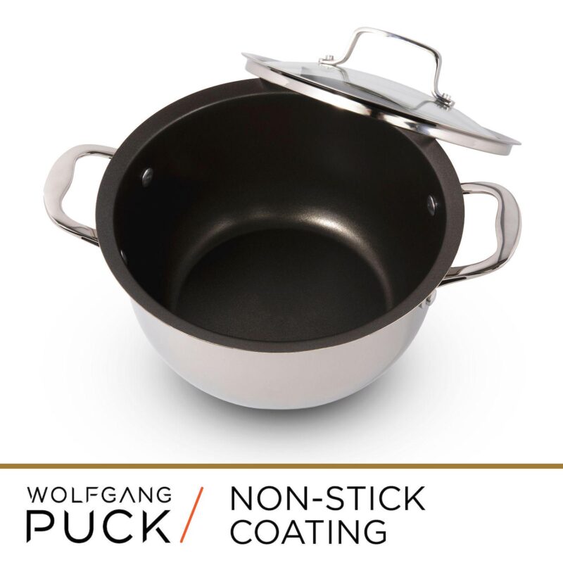 Wolfgang Puck 6-Piece Stainless Steel Pots and Pan Set; Scratch-Resistant Non-Stick Cookware, Clear Tempered-Glass Lids, Cool Touch Handles, Extra-Wide Rims for Easy Pouring - Image 2