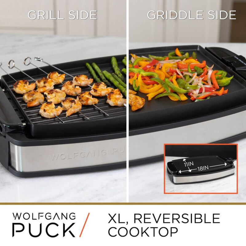 Wolfgang Puck XL Reversible Grill Griddle, Oversized Removable Cooking Plate, Nonstick Coating, Dishwasher Safe, Heats Up to 400F, Stay Cool Handles - Image 2
