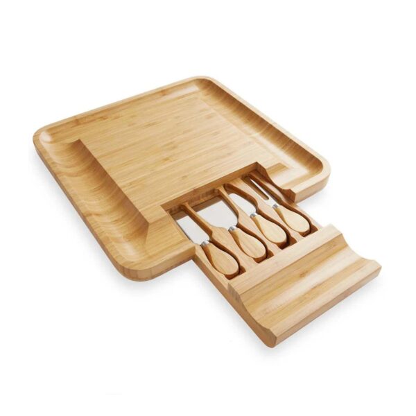 Wood 13'' Square Cheese Board With 4 Tools