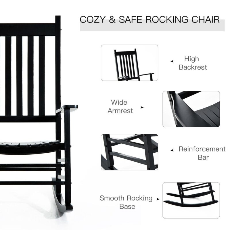 Wood Rocking Chair, Indoor / Outdoor Wooden Porch Rocker, Rustic Black - Image 4