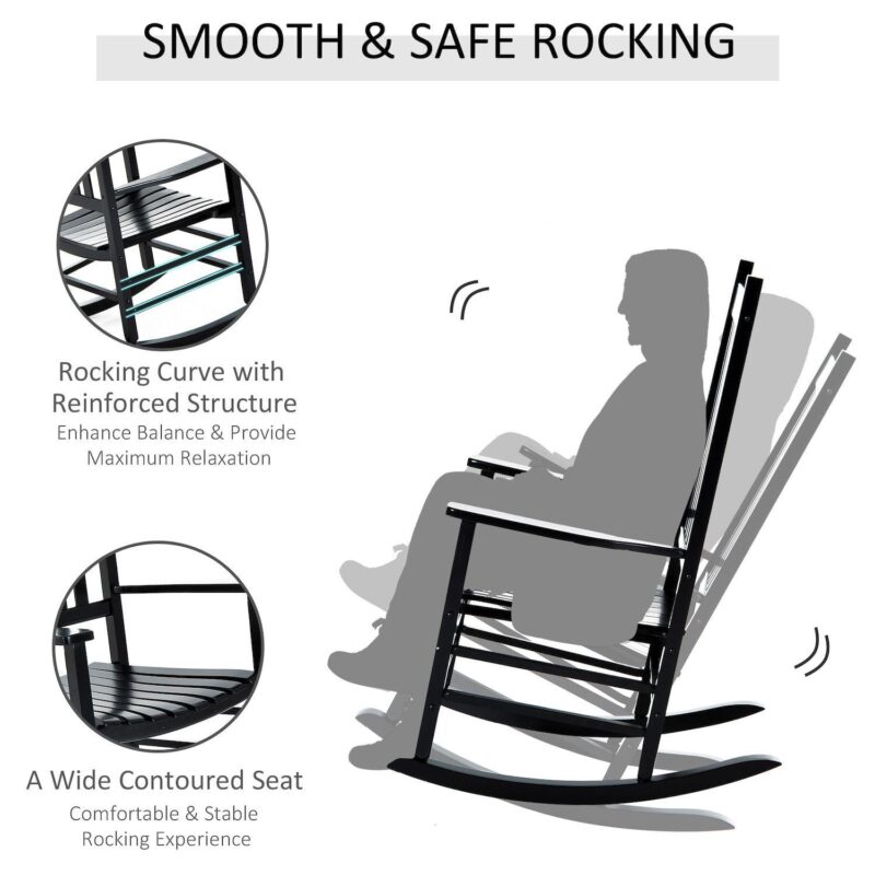 Wood Rocking Chair, Indoor / Outdoor Wooden Porch Rocker, Rustic Black - Image 5