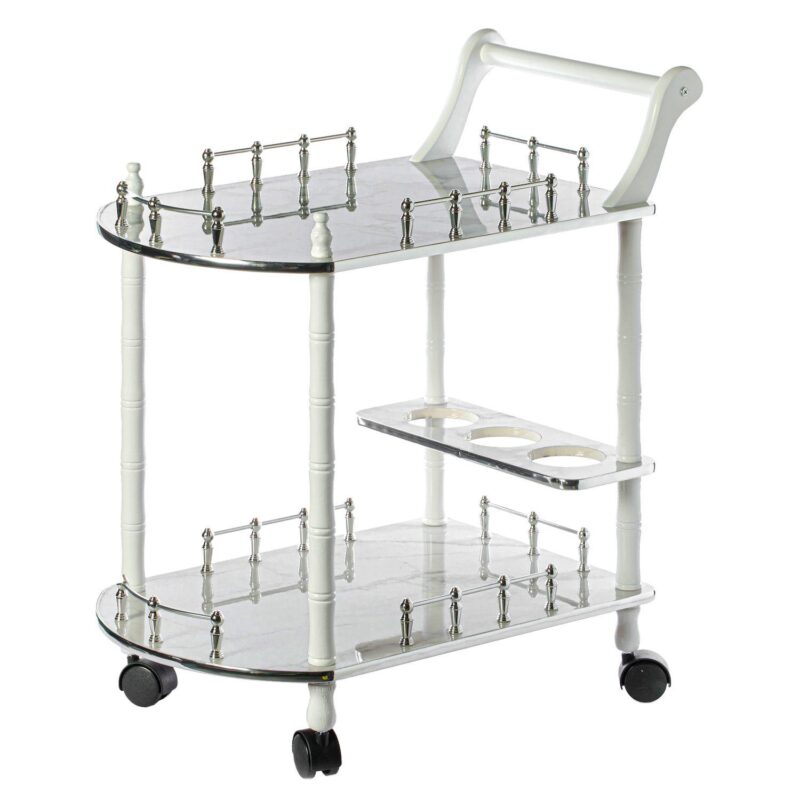 Wood Serving Bar Cart Tea Trolley with 2 Tier Shelves and Rolling Wheels - Image 3