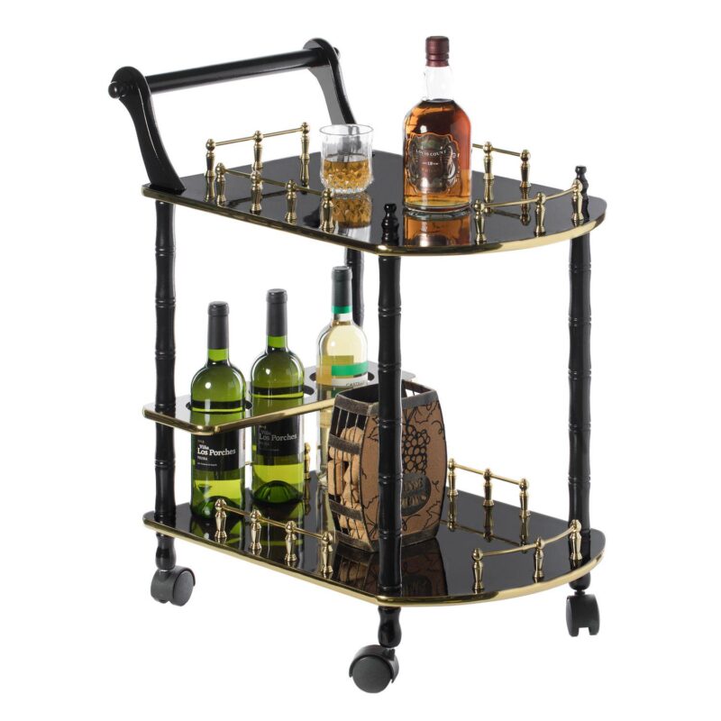 Wood Serving Bar Cart Tea Trolley with 2 Tier Shelves and Rolling Wheels - Image 6