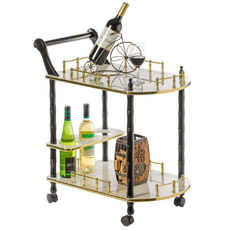 Wood Serving Bar Cart Tea Trolley with 2 Tier Shelves and Rolling Wheels - Image 7