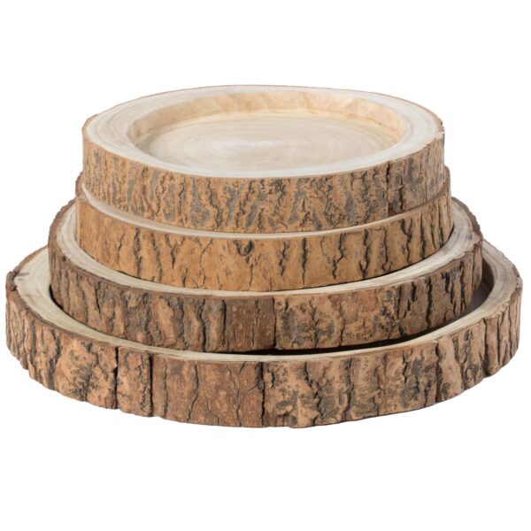 Wood Tree Bark Indented Display Tray Serving Plate Platter Charger - Set of 4