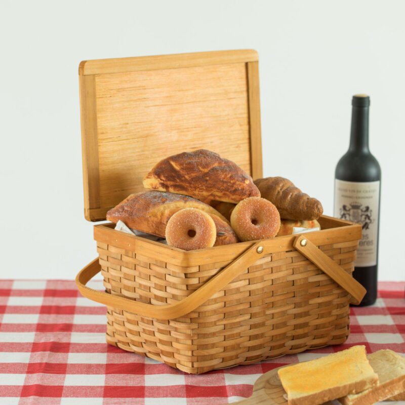 Woodchip Picnic Storage Basket With Cover And Movable Handles - Image 2