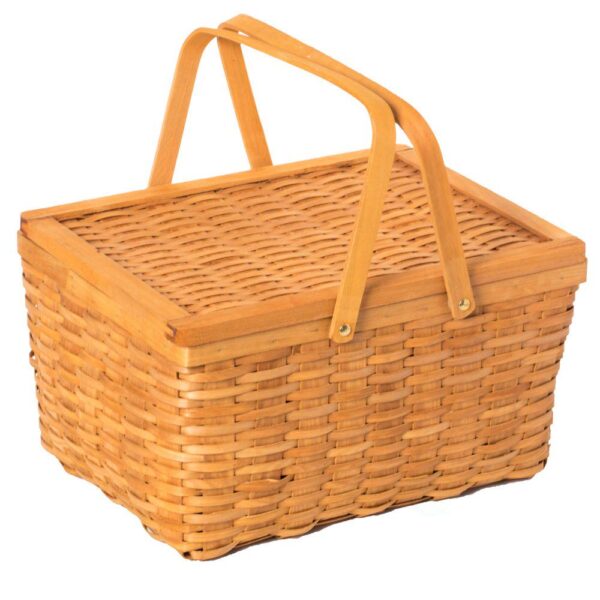 Woodchip Picnic Storage Basket With Cover And Movable Handles