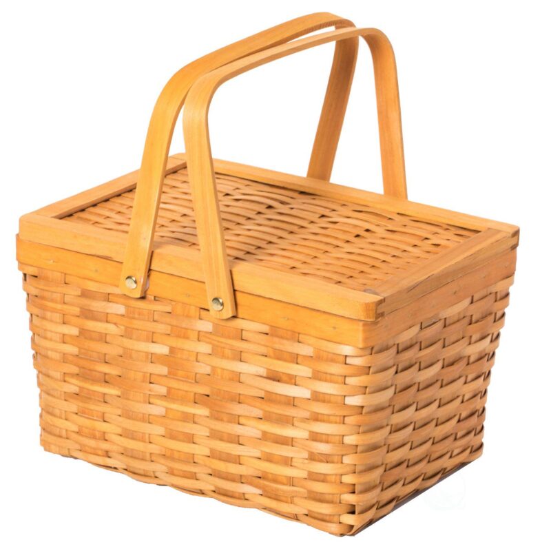 Woodchip Picnic Storage Basket With Cover And Movable Handles - Image 3