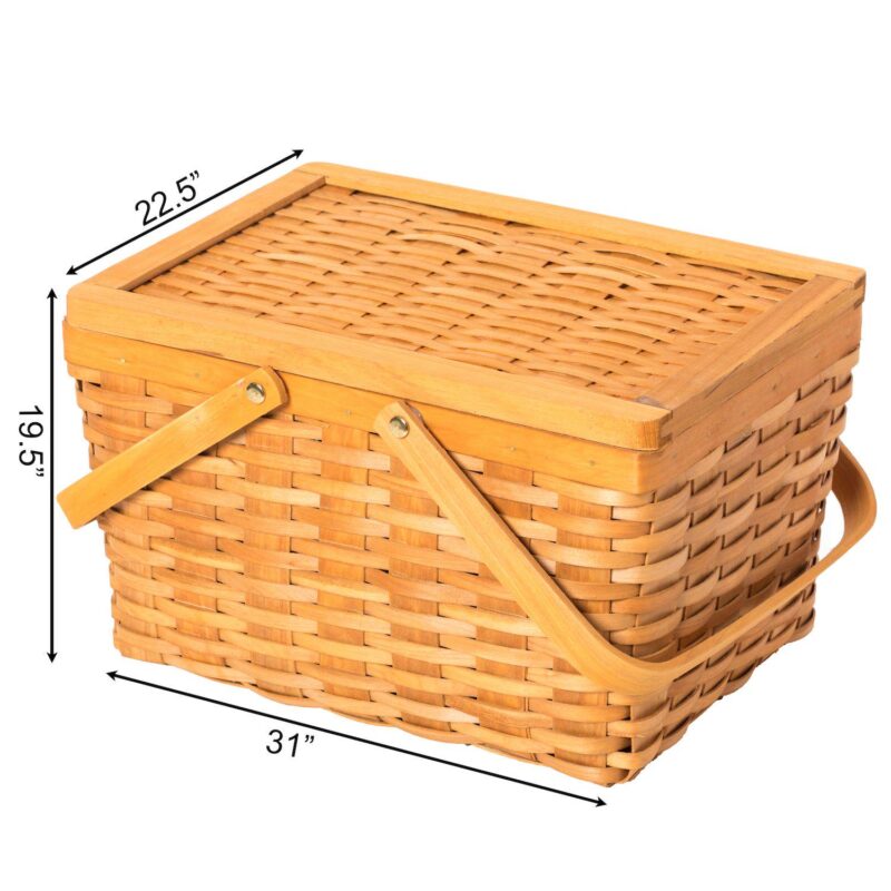 Woodchip Picnic Storage Basket With Cover And Movable Handles - Image 5