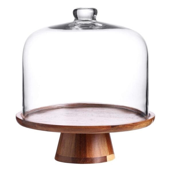 Wooden Cake Stand With Dome Lid For Serving And Display