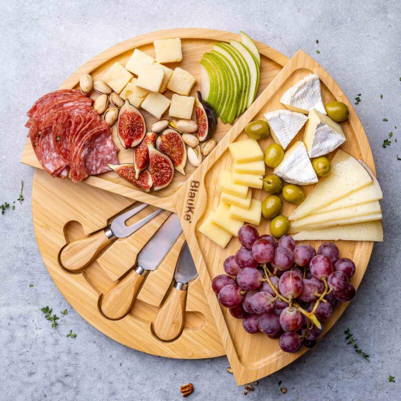 Wooden Cheese Board and Knife Set - 14 Inch Swiveling Charcuterie Board with Slide-Out Drawer - Image 5