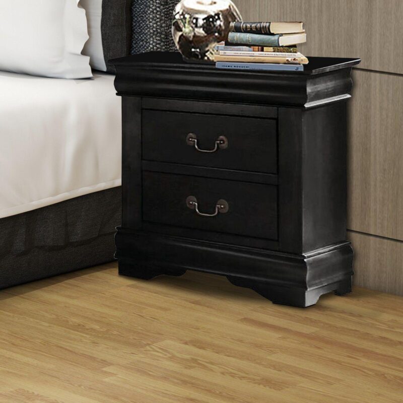 Wooden Nightstand With Two Drawers, Black - Image 5