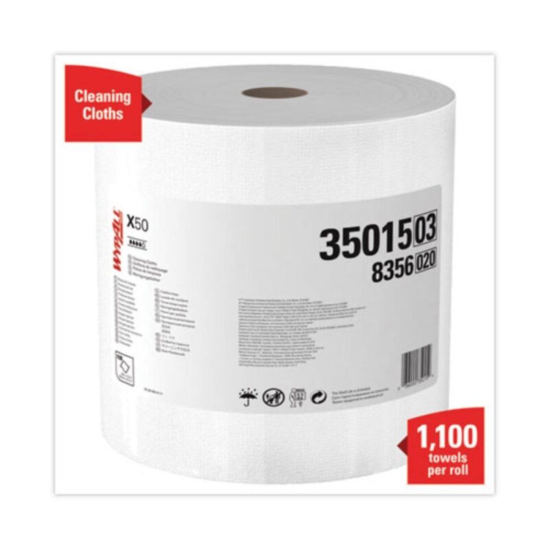 Wypall X50 Disposable Cloths (35015), Jumbo Roll, 9.8 x 13.4, White, 1,100 Sheets per Roll - Image 2
