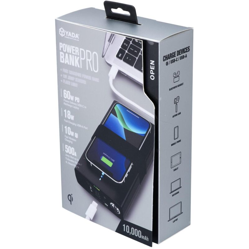 YADA Power Bank Pro, 60W USB-C, Car Battery Jump Starter, 10W Wireless Charger, 18W USB-A, 10000mAH. - Image 8