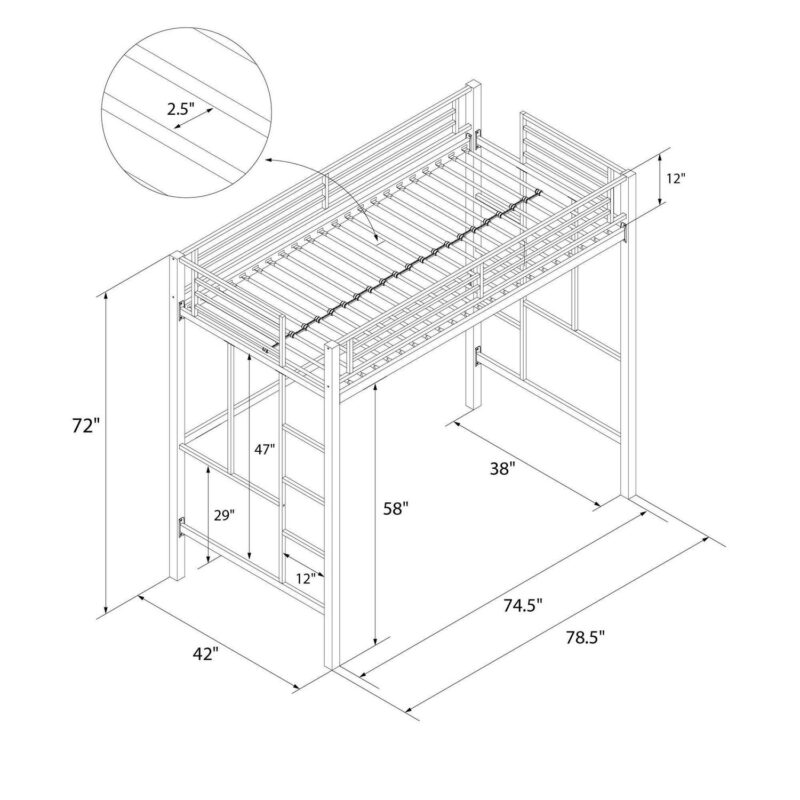 Your Zone Brittain Twin Metal Loft Bed, Black - Image 19