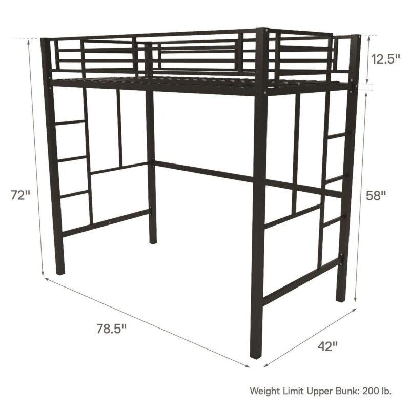 Your Zone Brittain Twin Metal Loft Bed, Black - Image 8