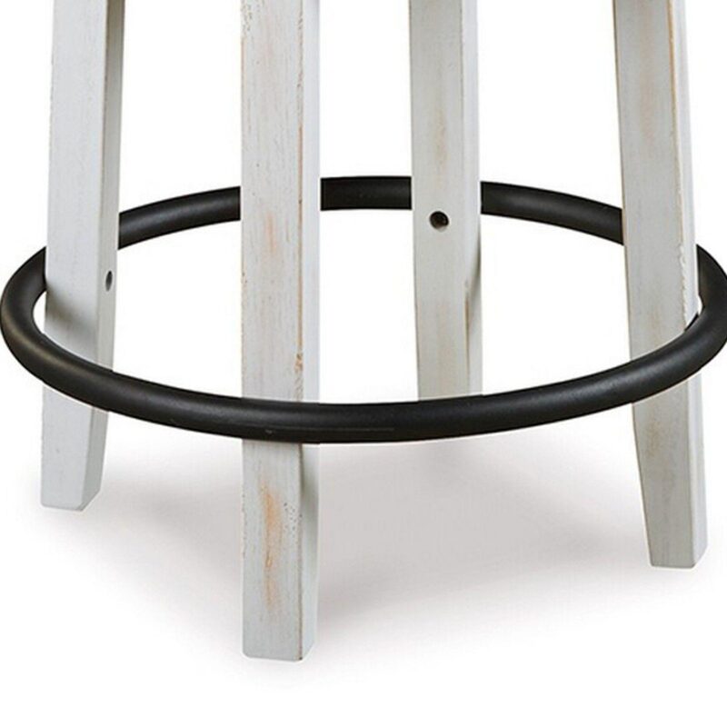 Zane 25 Inch Swivel Counter Height Stool, Round Cushioned Seat, White Wood - Image 4