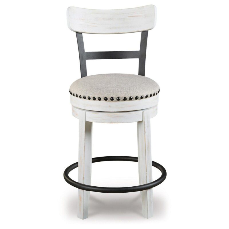 Zane 25 Inch Swivel Counter Height Stool, Round Cushioned Seat, White Wood - Image 2