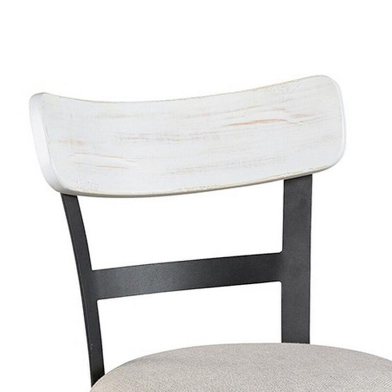 Zane 25 Inch Swivel Counter Height Stool, Round Cushioned Seat, White Wood - Image 3