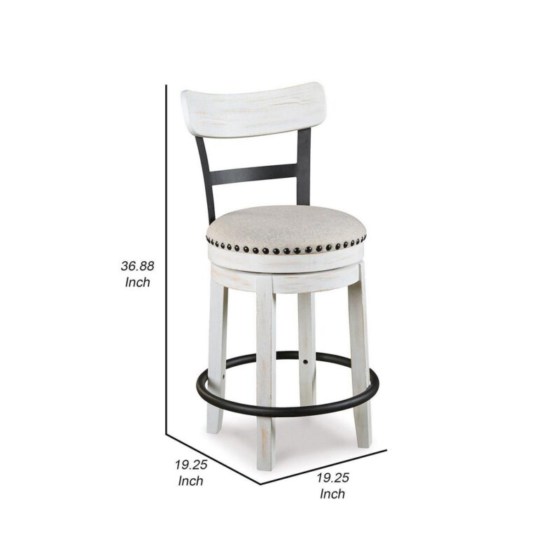 Zane 25 Inch Swivel Counter Height Stool, Round Cushioned Seat, White Wood - Image 5