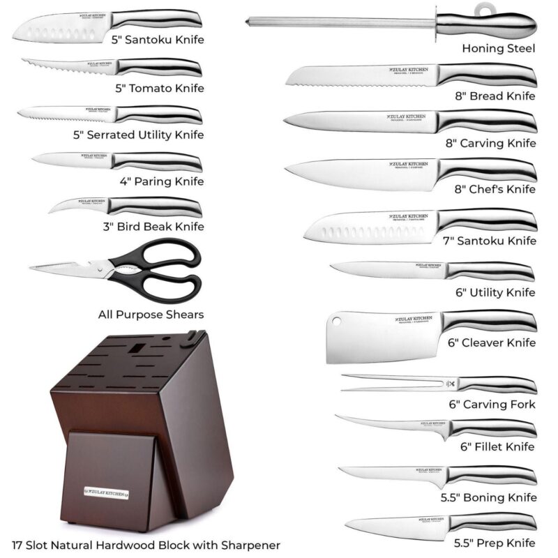 Zulay Kitchen 18 Piece Stainless Steel Knife Set With Block And Sharpener - Image 2