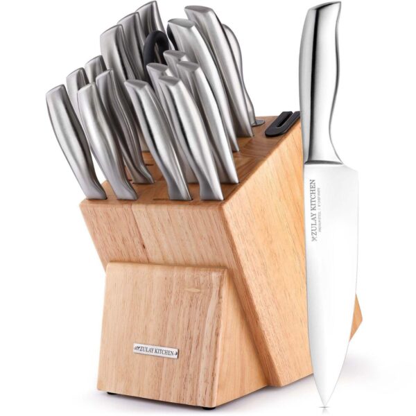 Zulay Kitchen 18 Piece Stainless Steel Knife Set With Block And Sharpener